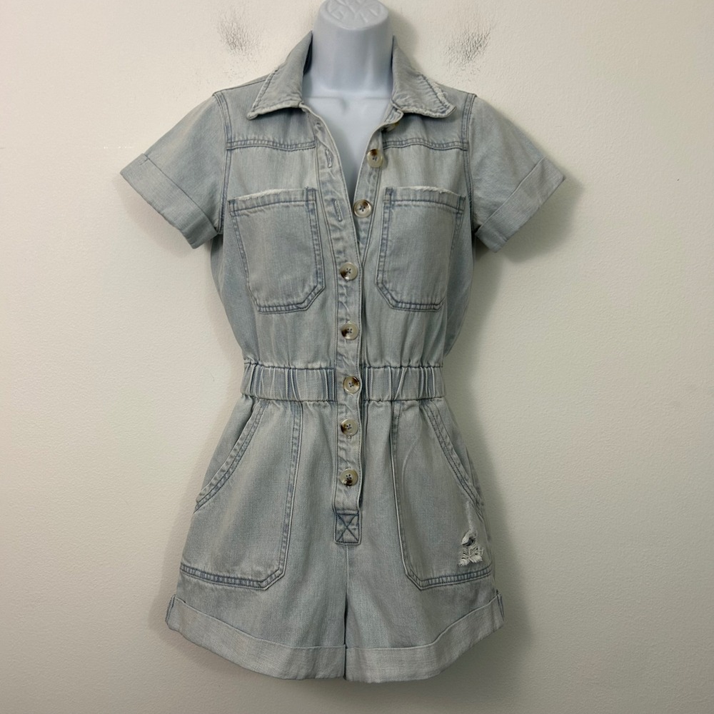Show Me Your Mumu Cannon Romper‎ Dockside Light Wash Denim XS